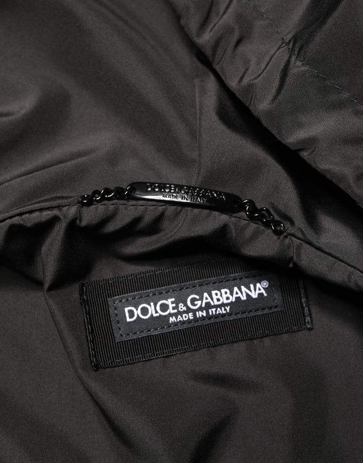 Dolce & Gabbana Men Black Hooded Full Zip Bomber Jacket