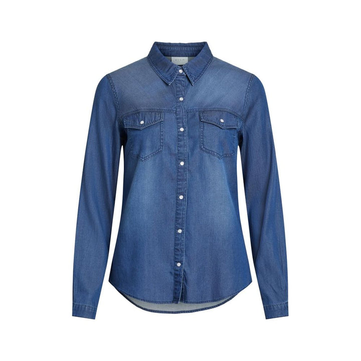 Vila Clothes Blue Cotton Blouse