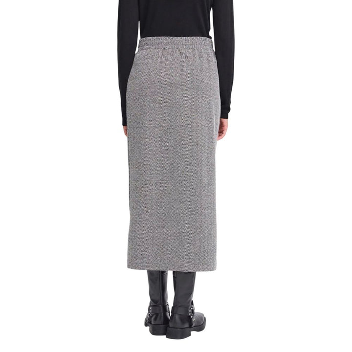 ICHI Black And White Polyester Long Skirt