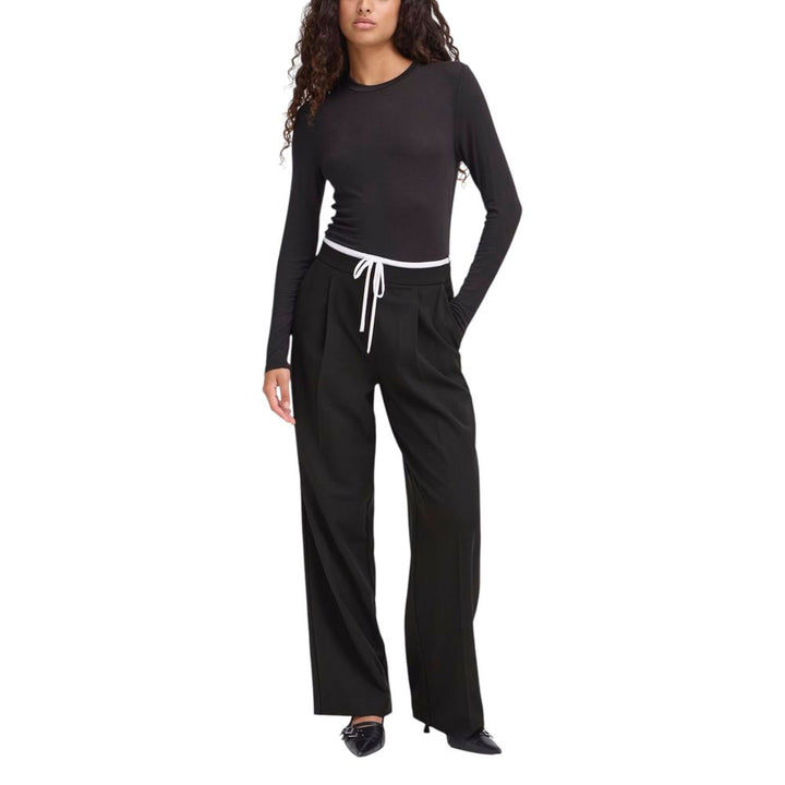 ICHI Black Polyester Casual Pants
