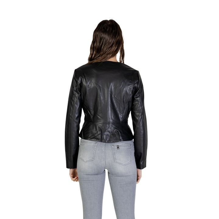 Jacqueline De Yong Black Polyester Leather Jacket