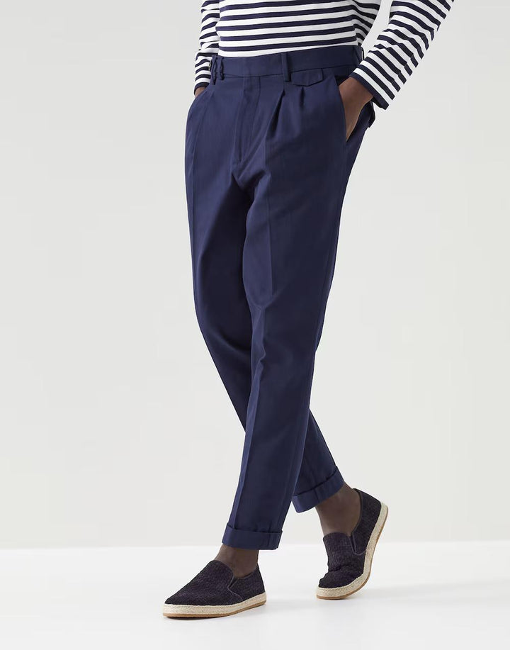 Brunello Cucinelli Blue Cotton Casual Pants
