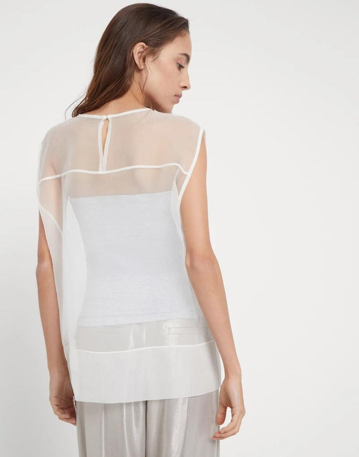 Brunello Cucinelli Natural Silk Sleeveles T-Shirt