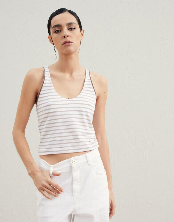 Brunello Cucinelli White Cotton Tank Tops