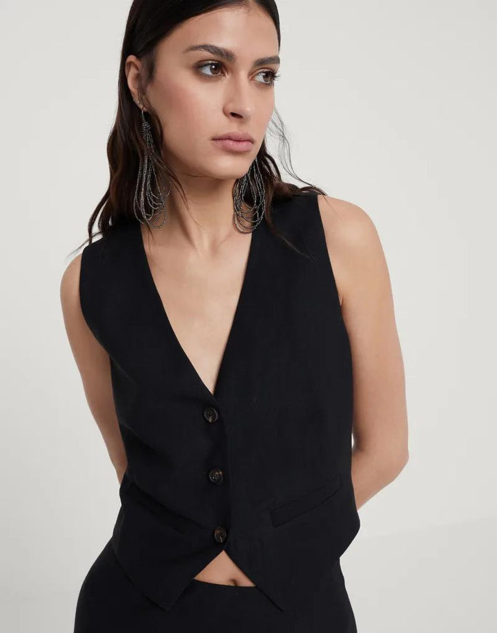 Brunello Cucinelli Black Viscose Sleveless Jacket