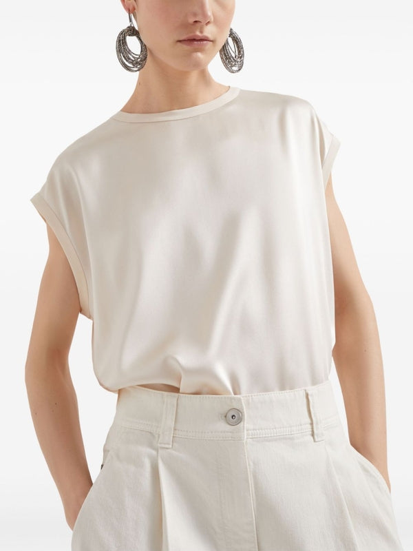 Brunello Cucinelli White Silk T-Shirt