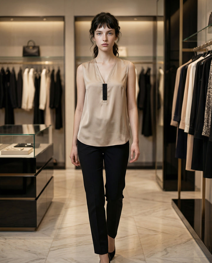 Brunello Cucinelli Beige Silk Tank Tops