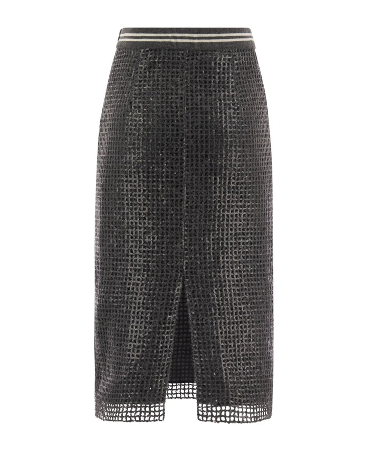 Brunello Cucinelli Gray Acetate Long Skirt
