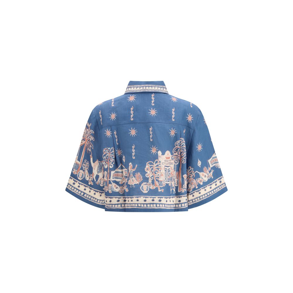 Alemais Blue Linen Pattern Shirt