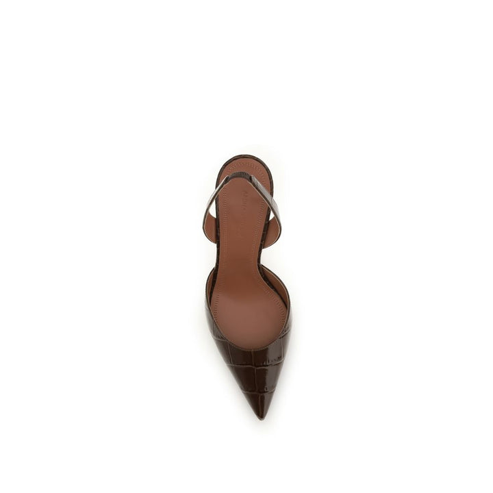 Amina Muaddi Brown Calf Leather Bos Taurus Platform Pumps