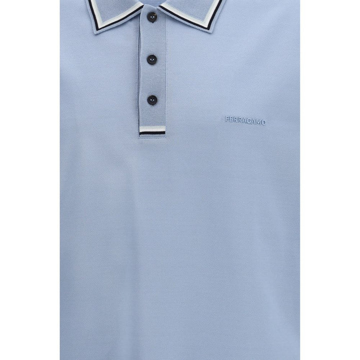 Ferragamo Blue Cotton Polo Shirt