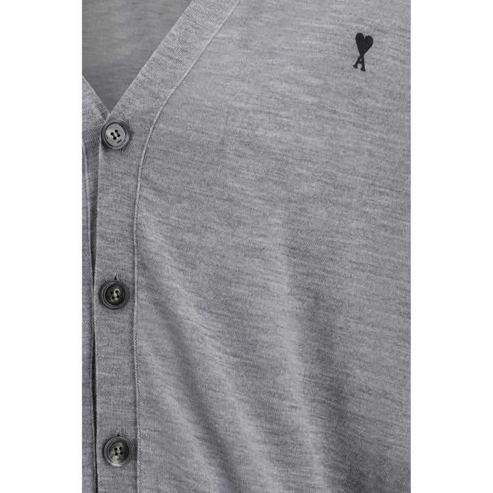 Ami Paris Gray Merino Wool Cardigan