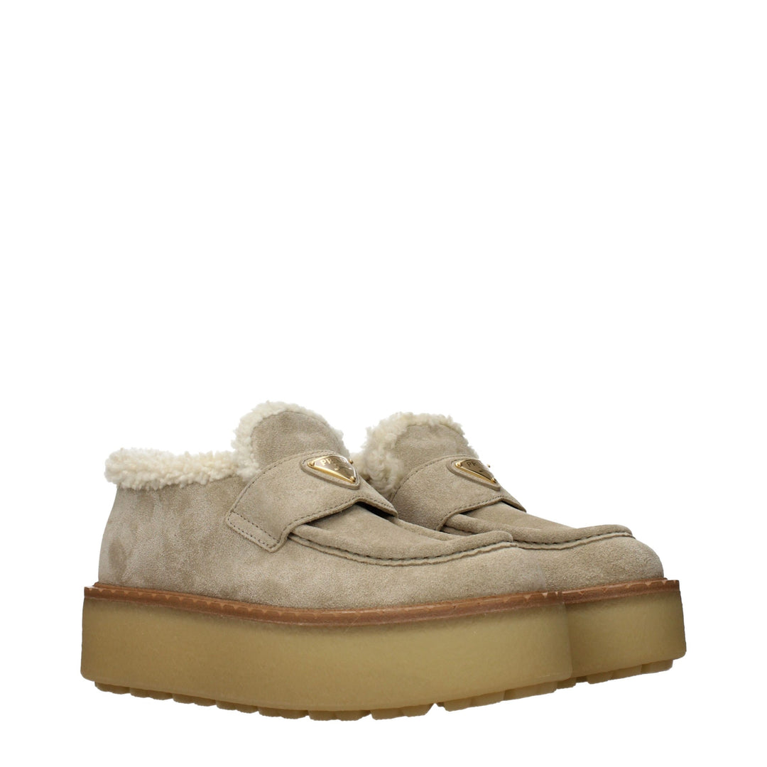 Prada Beige Leather Platform Loafers