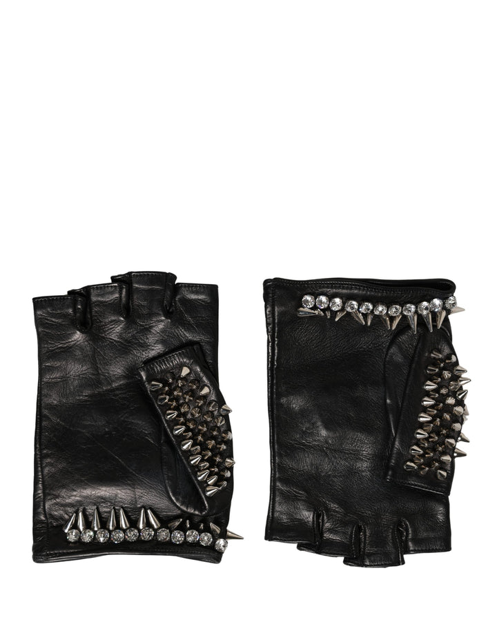 Dolce & Gabbana Women Black Embellished Wrist Length Mitten Gloves