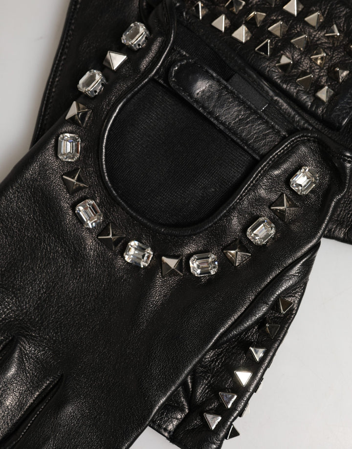 Dolce & Gabbana Black Embellished Wrist Length Mitten Women Gloves