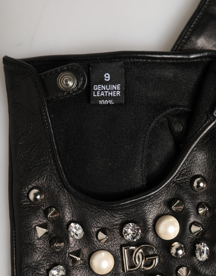 Dolce & Gabbana Black Embellished Wrist Length Mitten Women Gloves
