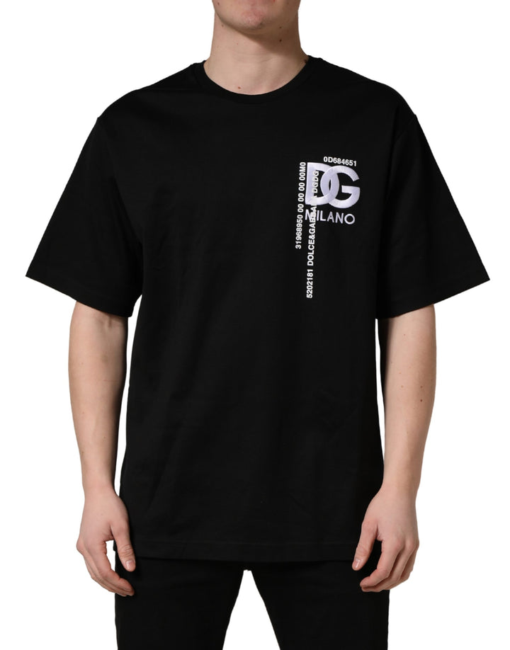 Dolce & Gabbana Black Logo Embroidered Men Crew Neck T-shirt