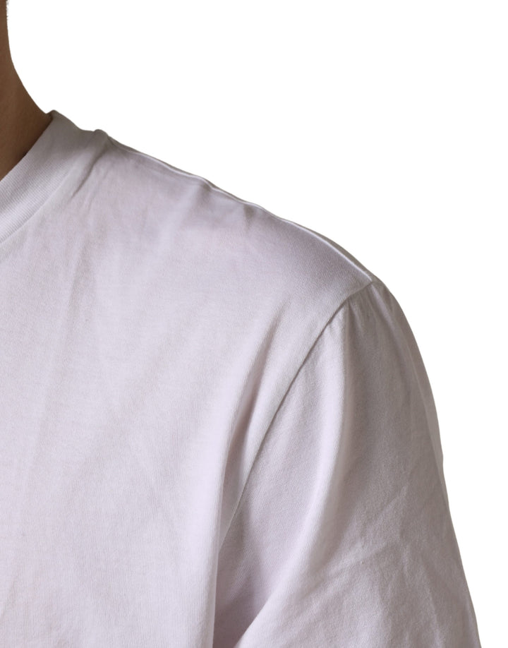 Dolce & Gabbana White Barcode Cotton Crew Neck Men T-shirt
