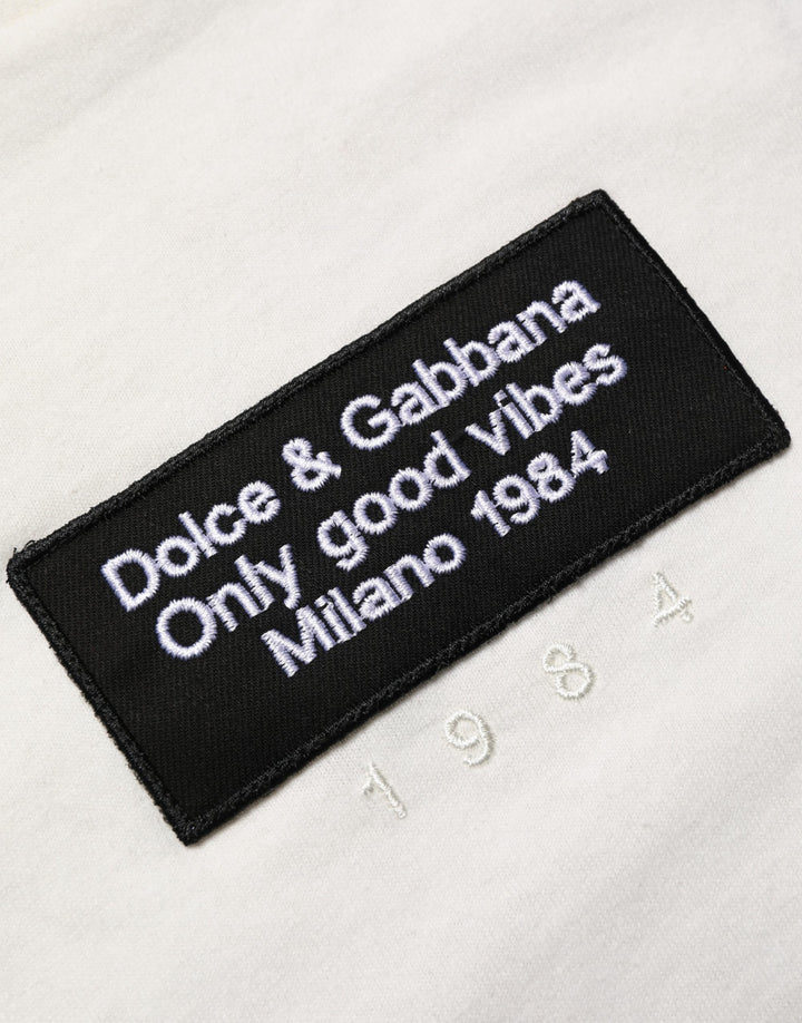 Dolce & Gabbana White Logo Patch Cotton Men Crew Neck  T-shirt