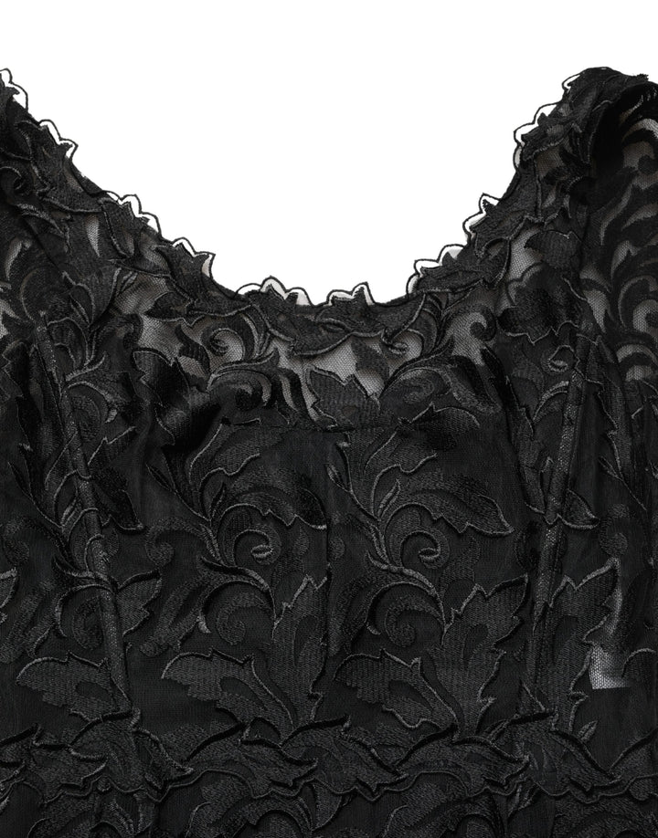 Dolce & Gabbana Black Floral Lace Evening Long Gown Dress