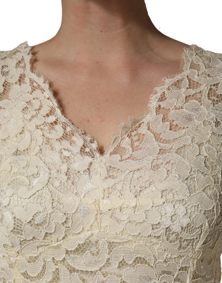 Dolce & Gabbana Off White Floral Lace Sheath Maxi Dress