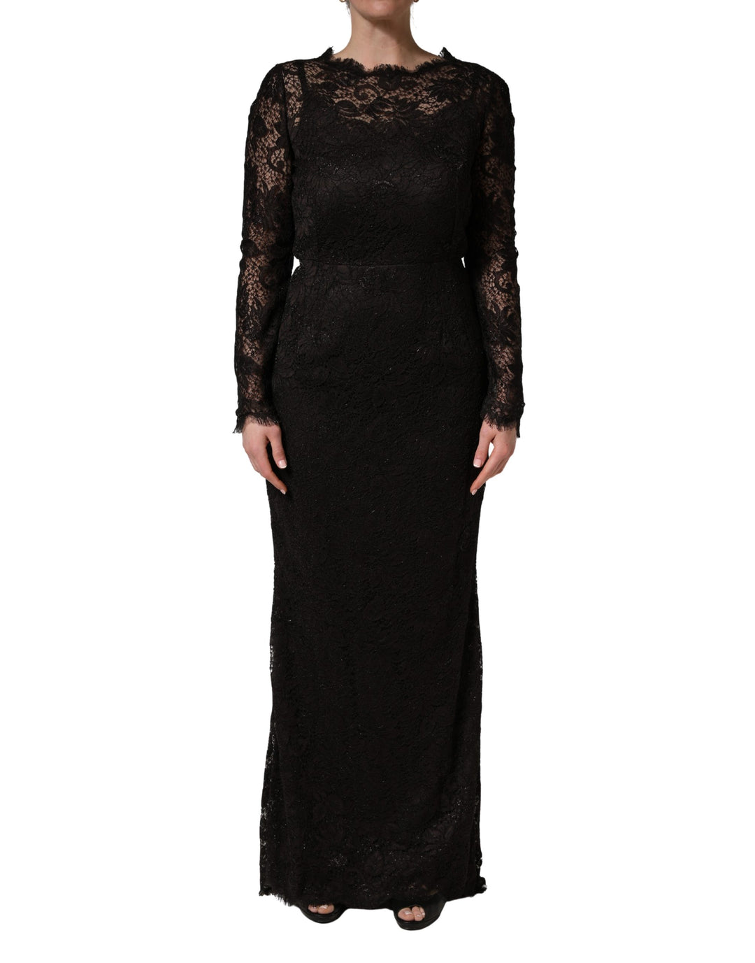 Dolce & Gabbana Black Floral Lace Sheath Long Maxi Dress
