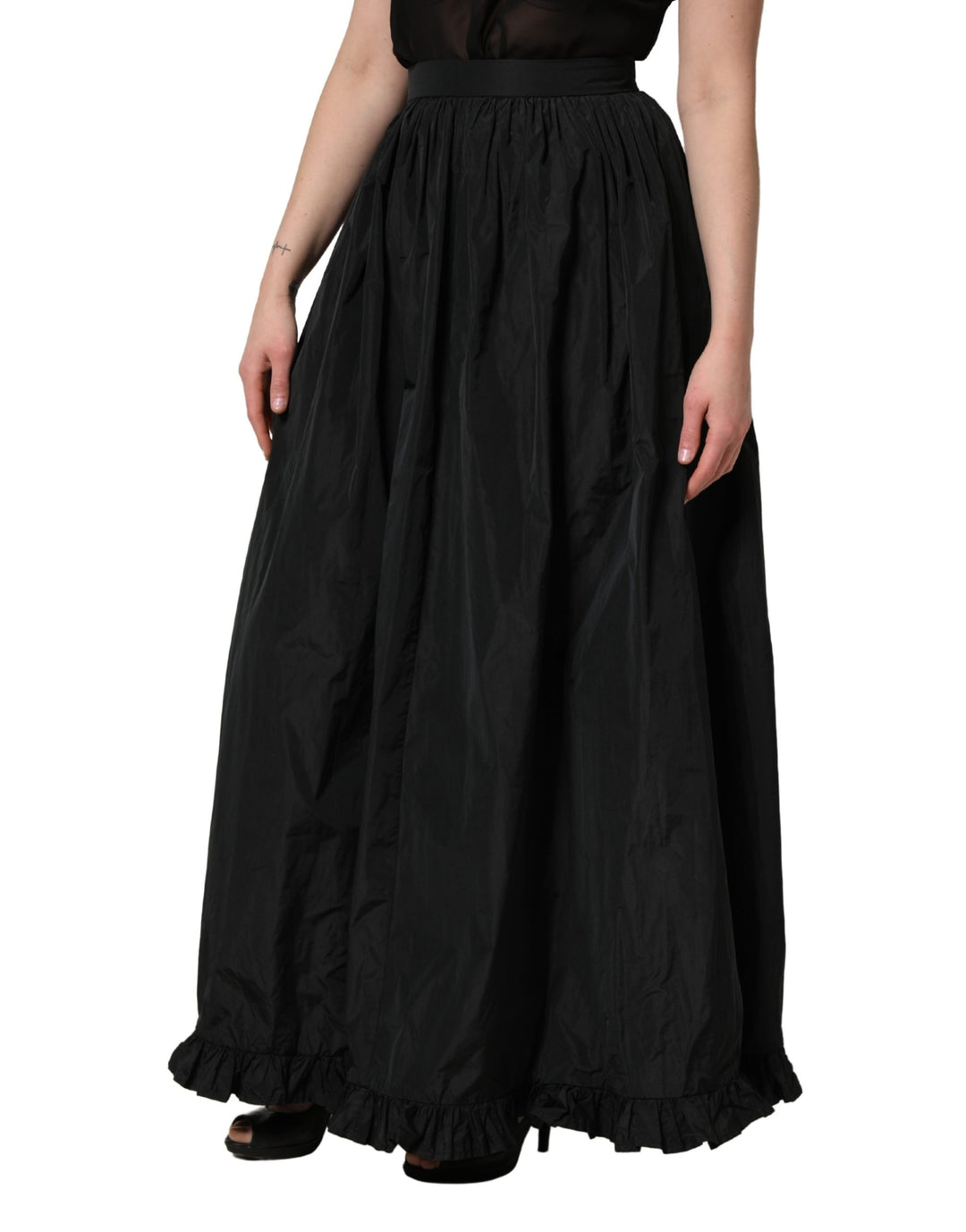 MSGM Black High Waist Pleated A-line Long Maxi Women Skirt