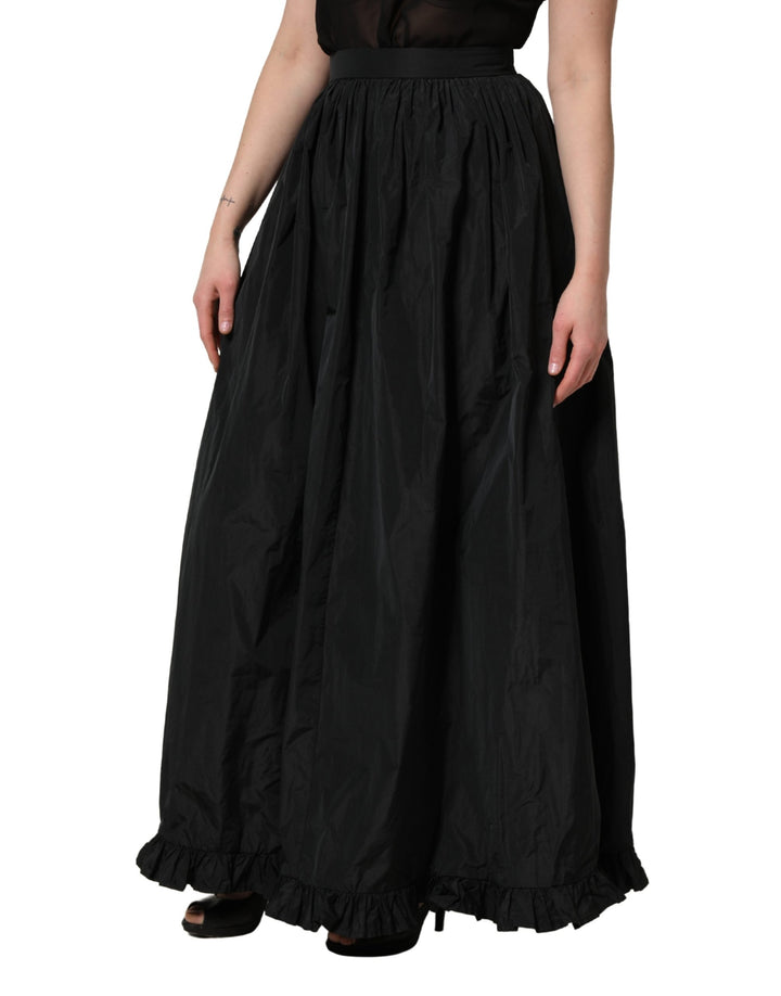 MSGM Black High Waist Pleated A-line Long Maxi Women Skirt