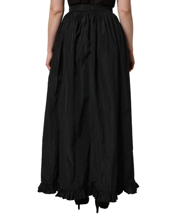 MSGM Black High Waist Pleated A-line Long Maxi Women Skirt