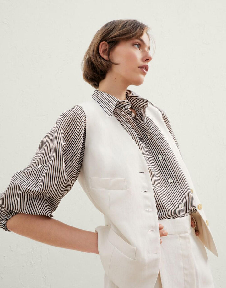 Brunello Cucinelli Beige Viscose Sleveless Jacket