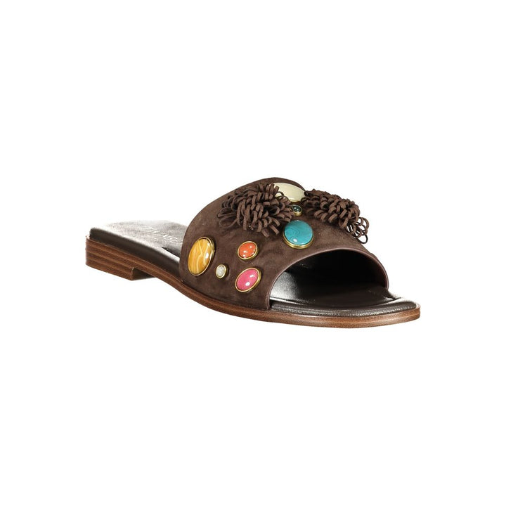 Twinset Marrone Leather Women Slipper