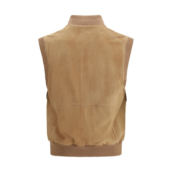 Brunello Cucinelli Beige Lamb Ovis Aries Aries Sleveless Jacket