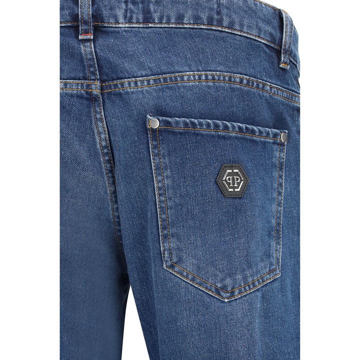 Philipp Plein Blue Cotton Straight-Leg Jeans