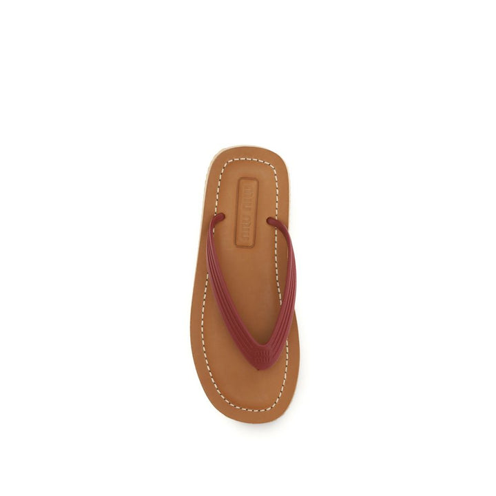 Miu Miu Beige Calf Leather Bos Taurus Flip-Flop Sandals