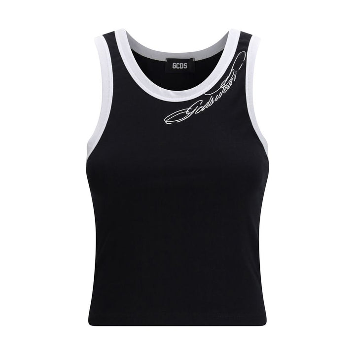 GCDS Black Cotton Tank Tops