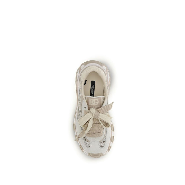 Dolce & Gabbana Beige Calf Leather Bos Taurus Low Top Sneakers