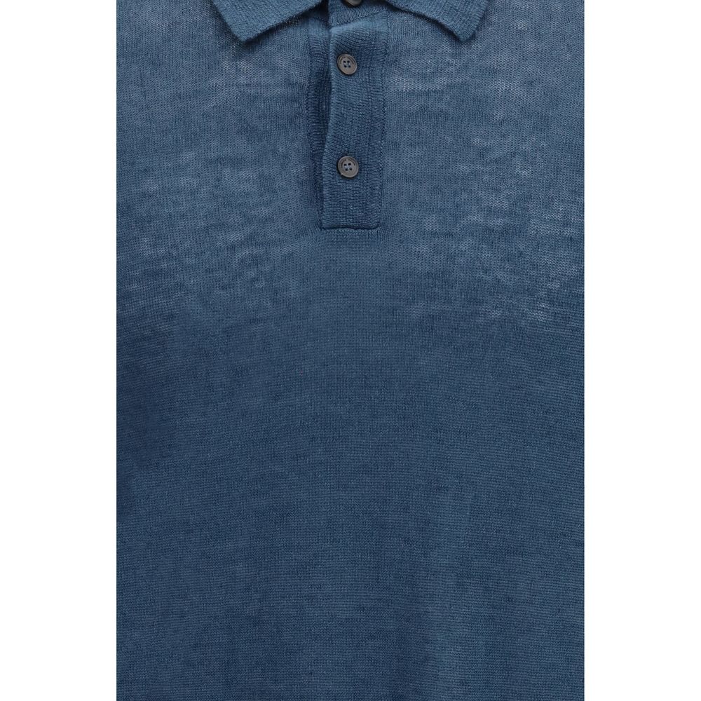 Roberto Collina Blue Linen Polo Shirt