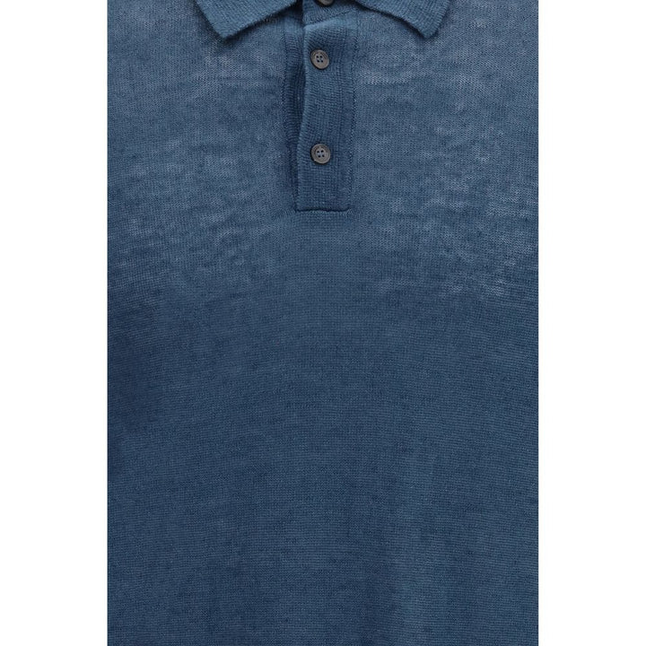 Roberto Collina Blue Linen Polo Shirt