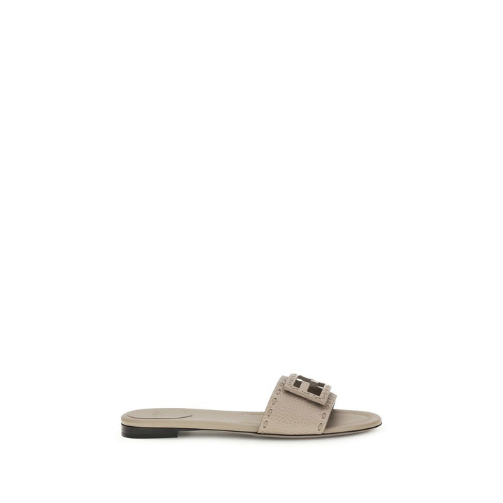 Fendi Gray Calf Leather Bos Taurus Flat Sandals