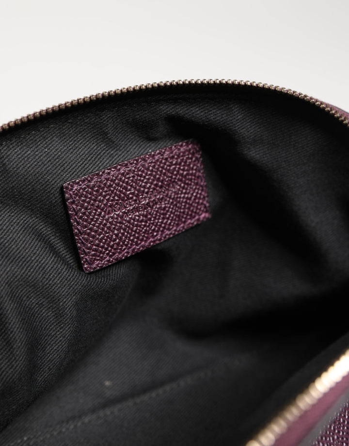 Dolce & Gabbana Dark Purple Leather DG Logo Zip Around Hand Purse Wallet