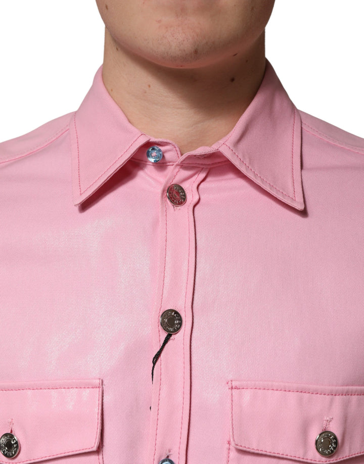 Dolce & Gabbana Pink Cotton Collared Men Button Down Shirt