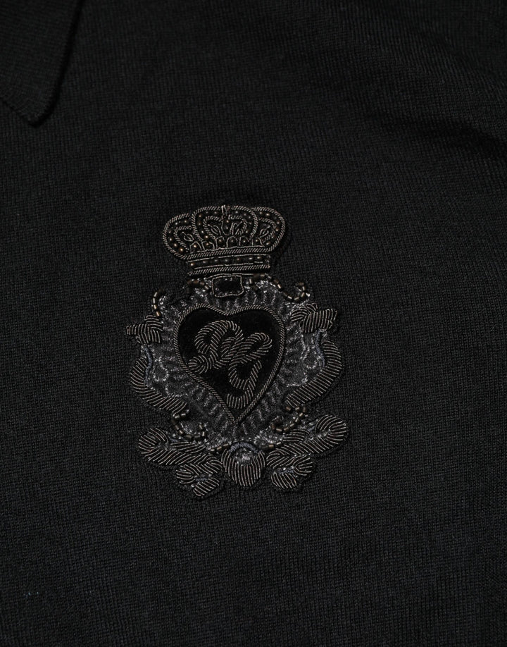 Dolce & Gabbana Black Crest Long Sleeve Men Pullover Sweater