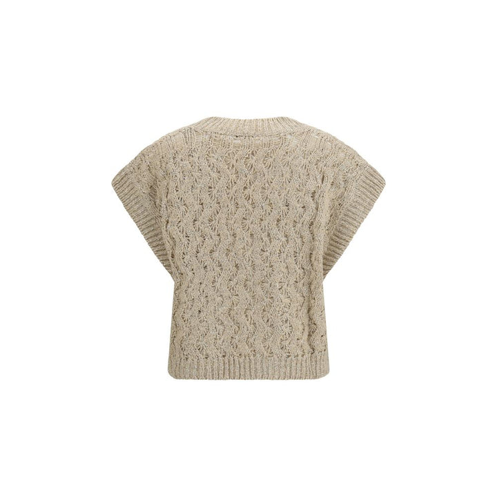 Brunello Cucinelli Beige Silk Sleeveles Sweater