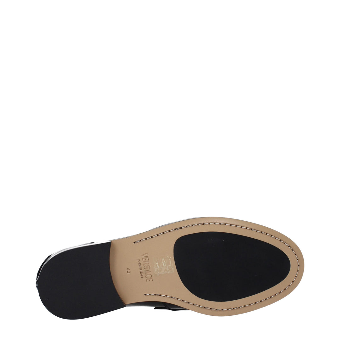 Versace Black Leather Slip-On Loafers