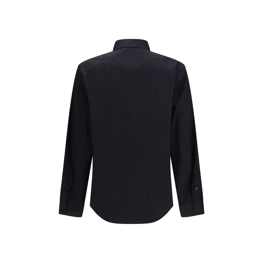 versace dress shirt black Versace: Black & Gray Printed Silk Twill Slim Shirt