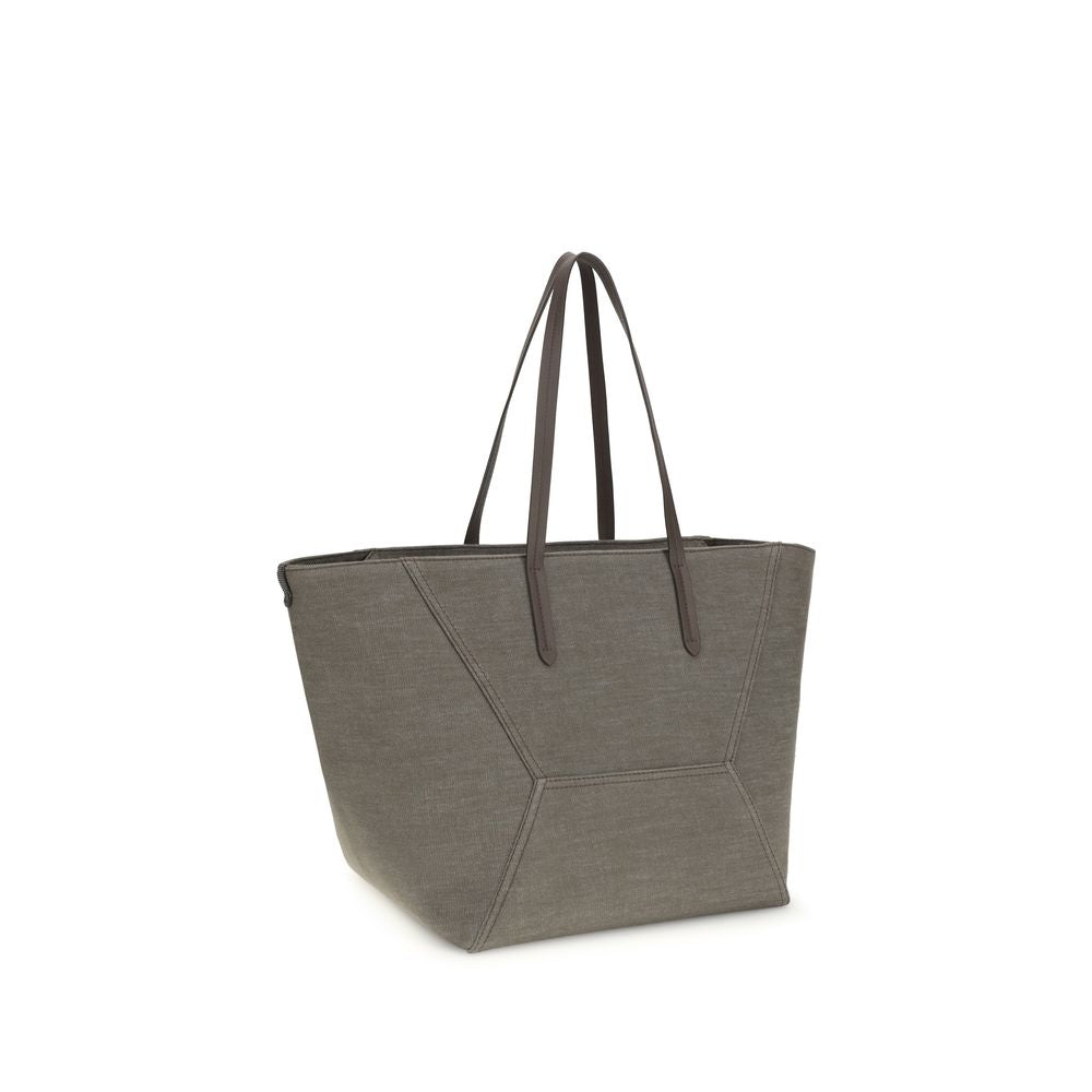 Brunello Cucinelli Brown Cotton Shoulder Bag