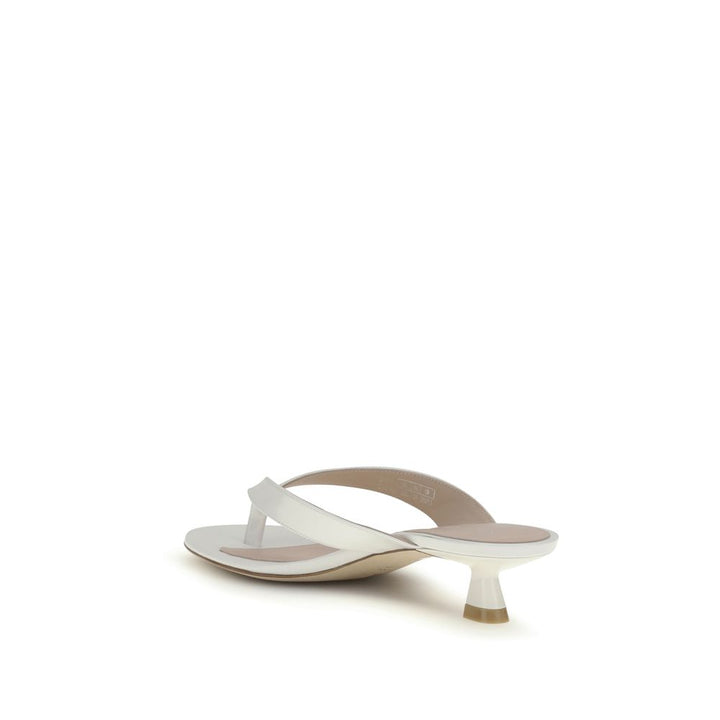 Stuart Weitzman White Calf Leather Bos Taurus Flat Sandals