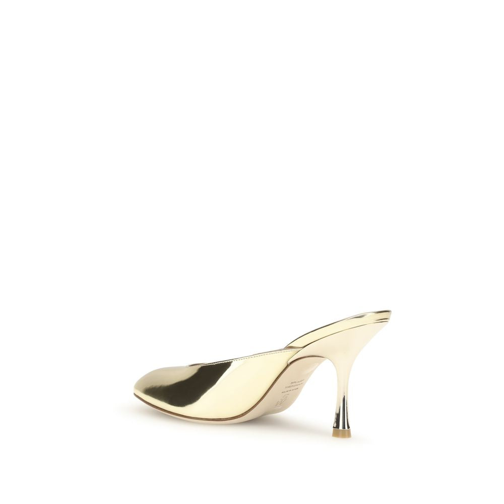 Stuart Weitzman Silver Calf Leather Bos Taurus Mules