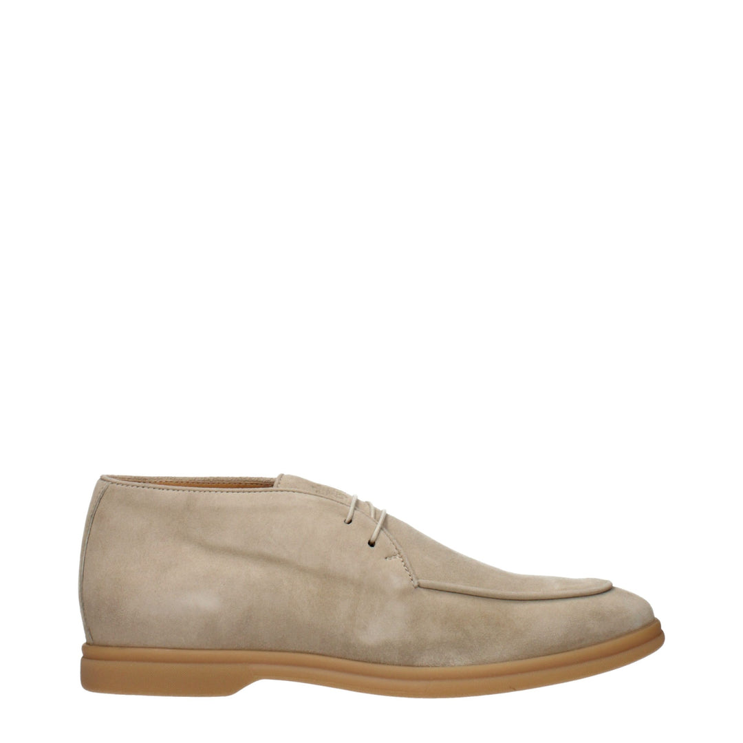 Eleventy Beige Leather Lace-Up Boots
