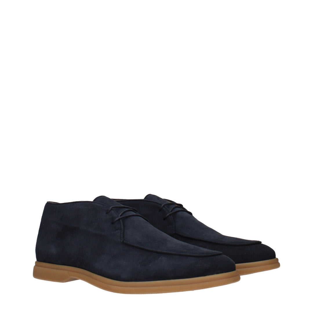 Eleventy Blue Leather Lace-Up Boots